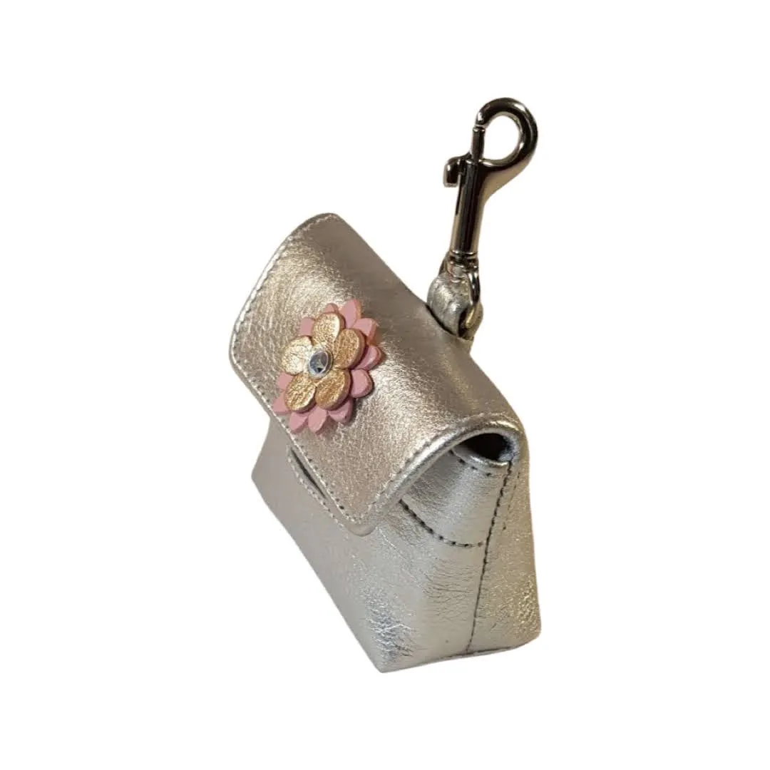 Penelope Flower Leather Poop Bag Holder with Crystal on the Flower
