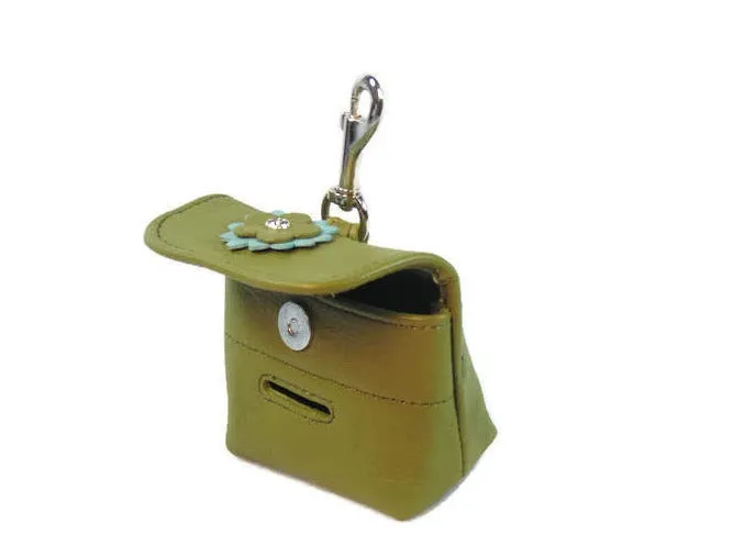 Penelope Flower Leather Poop Bag Holder with Crystal on the Flower