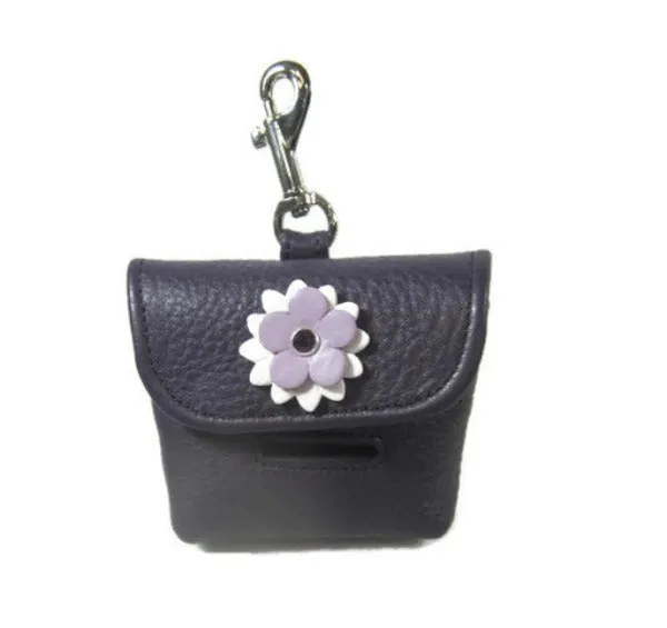 Penelope Flower Leather Poop Bag Holder with Crystal on the Flower