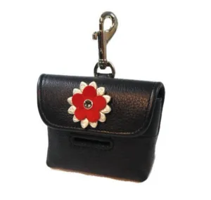 Penelope Flower Leather Poop Bag Holder with Crystal on the Flower