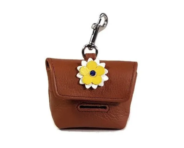 Penelope Flower Leather Poop Bag Holder with Crystal on the Flower