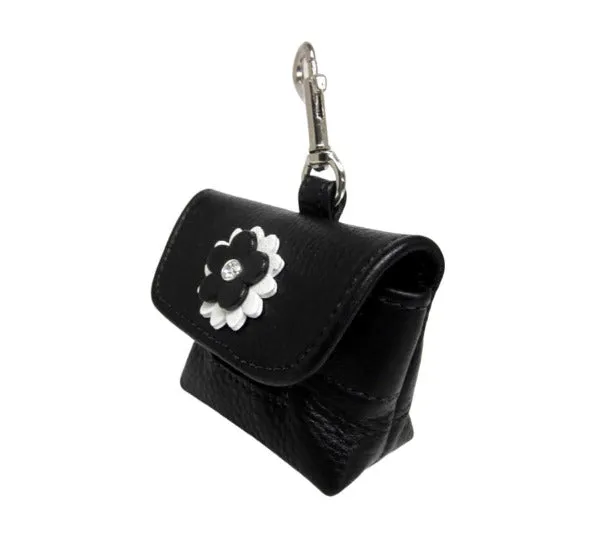 Penelope Flower Leather Poop Bag Holder with Crystal on the Flower