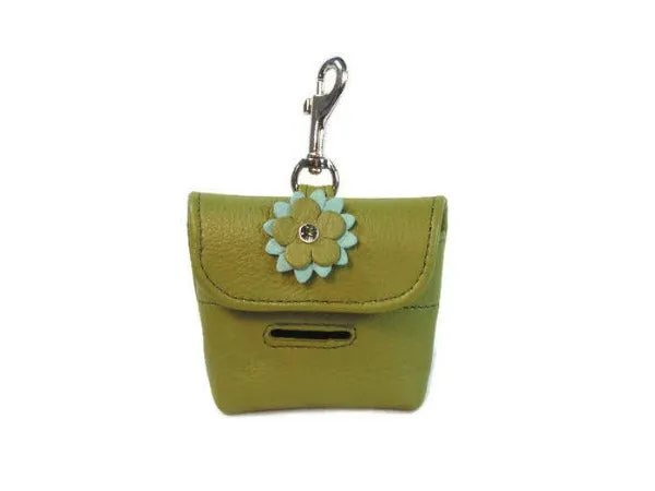Penelope Flower Leather Poop Bag Holder with Crystal on the Flower