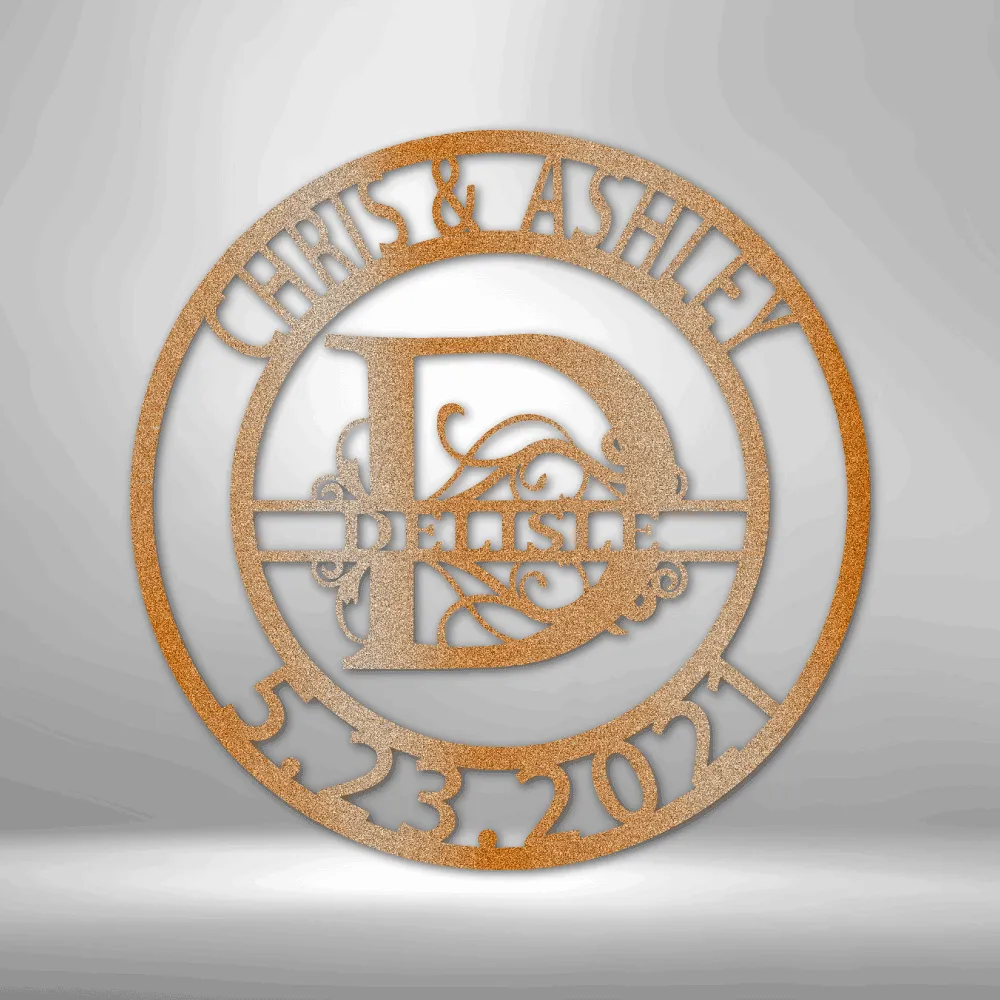Personalized Split Letter Monogram & Family Name Steel Sign