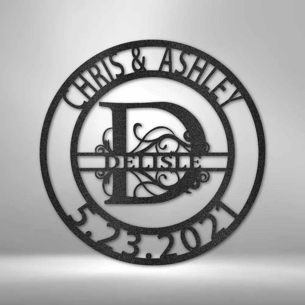 Personalized Split Letter Monogram & Family Name Steel Sign