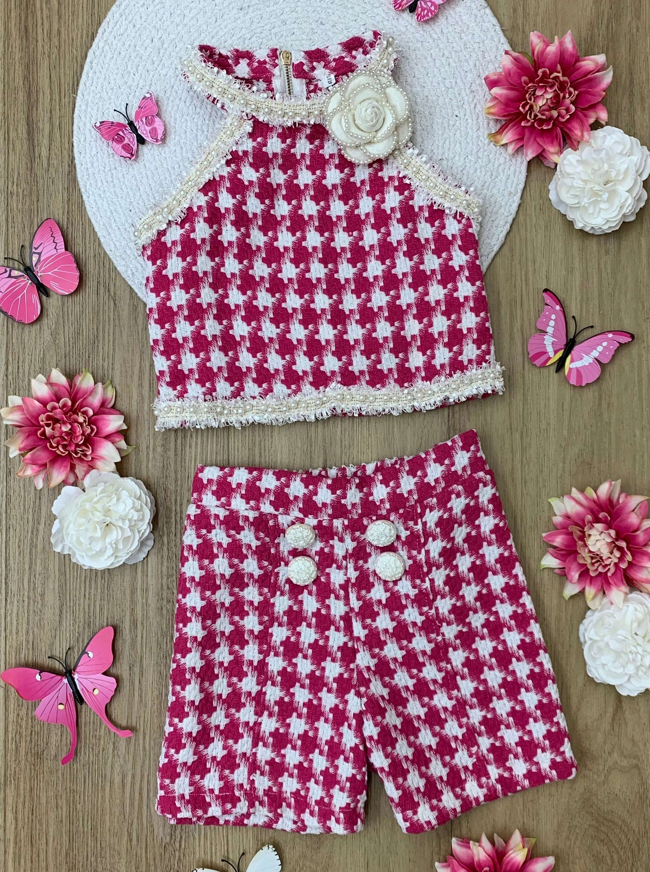 Picnics and Photoshoots Houndstooth Tweed Top and Short Set