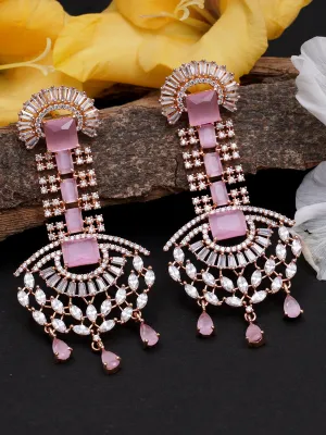 Pink American Diamond and CZ Studded Dangler Earrings