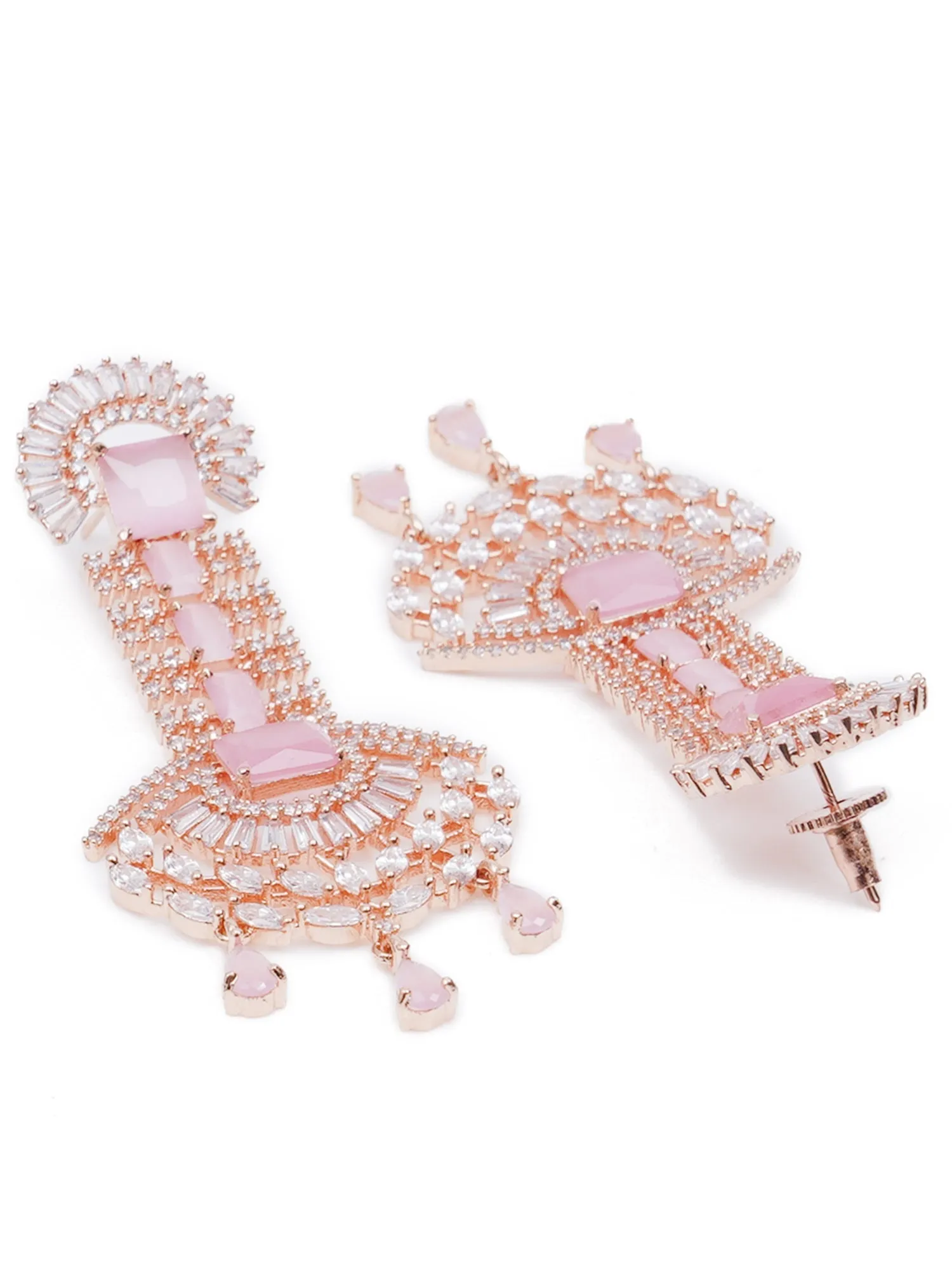 Pink American Diamond and CZ Studded Dangler Earrings