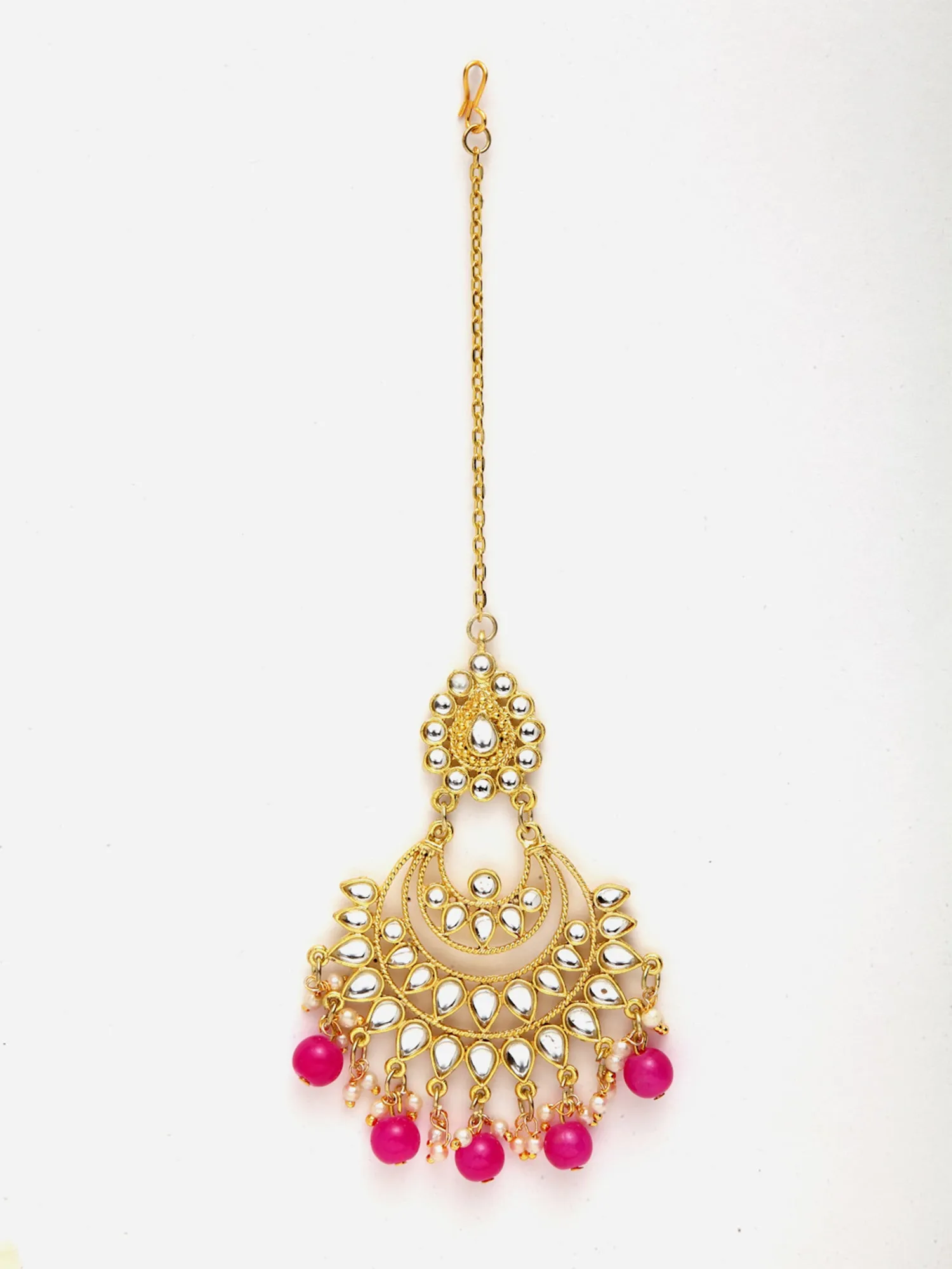 Pink Beads Gold-Toned Kundan Studded Bridal Choker Necklace Set