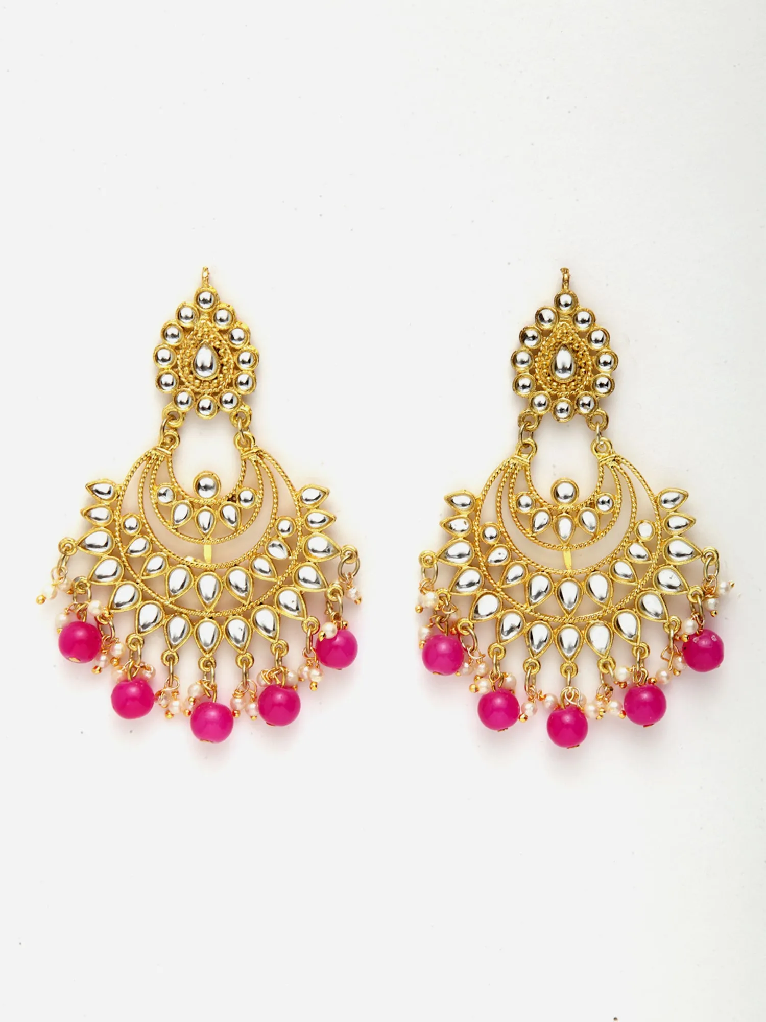 Pink Beads Gold-Toned Kundan Studded Bridal Choker Necklace Set