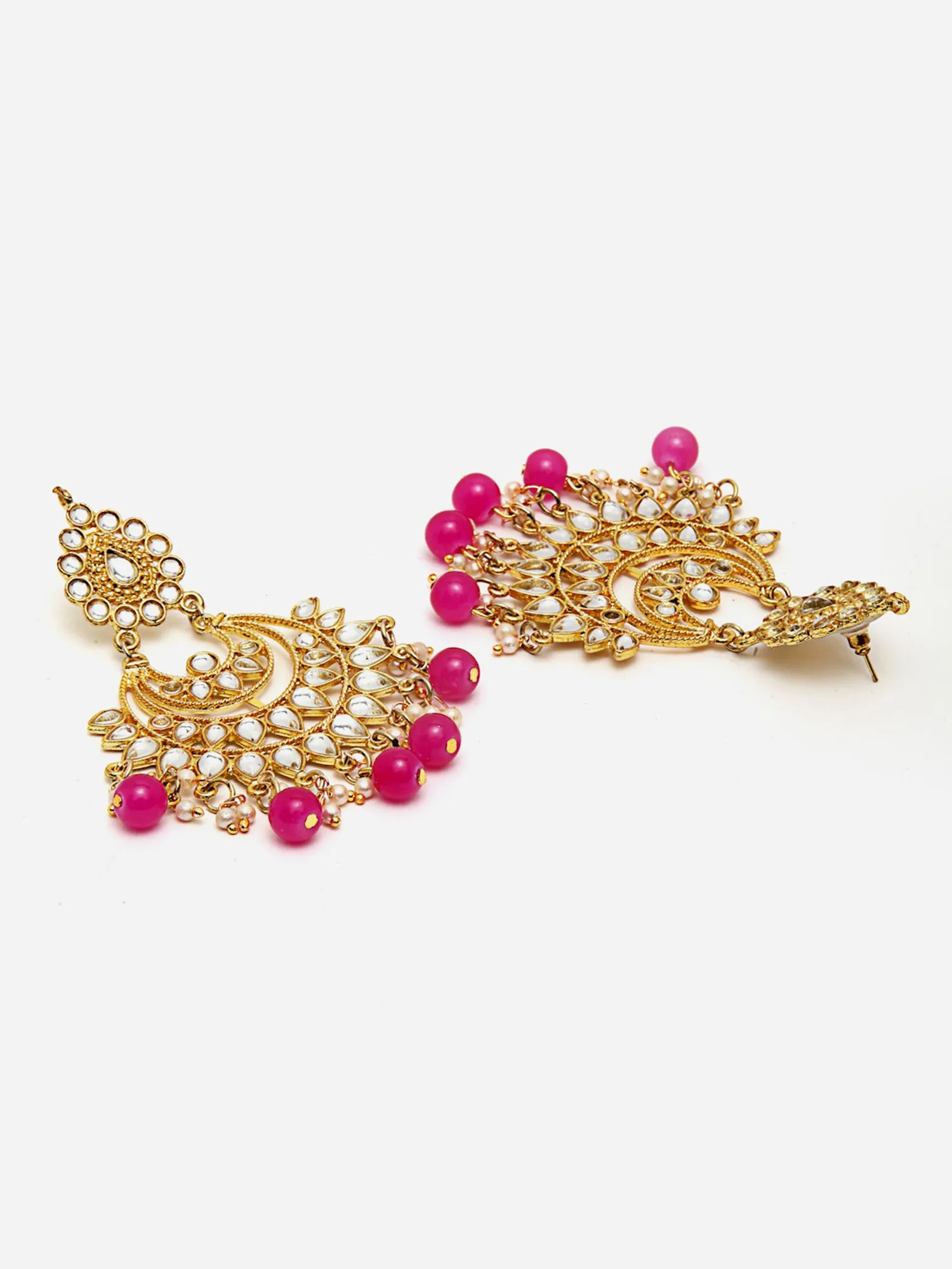 Pink Beads Gold-Toned Kundan Studded Bridal Choker Necklace Set