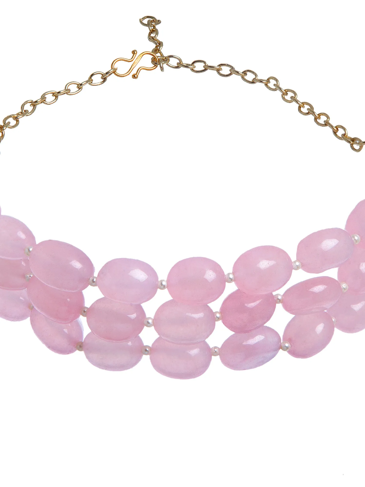 Pink Tumble Stone Studded Beaded Choker Necklace for Women