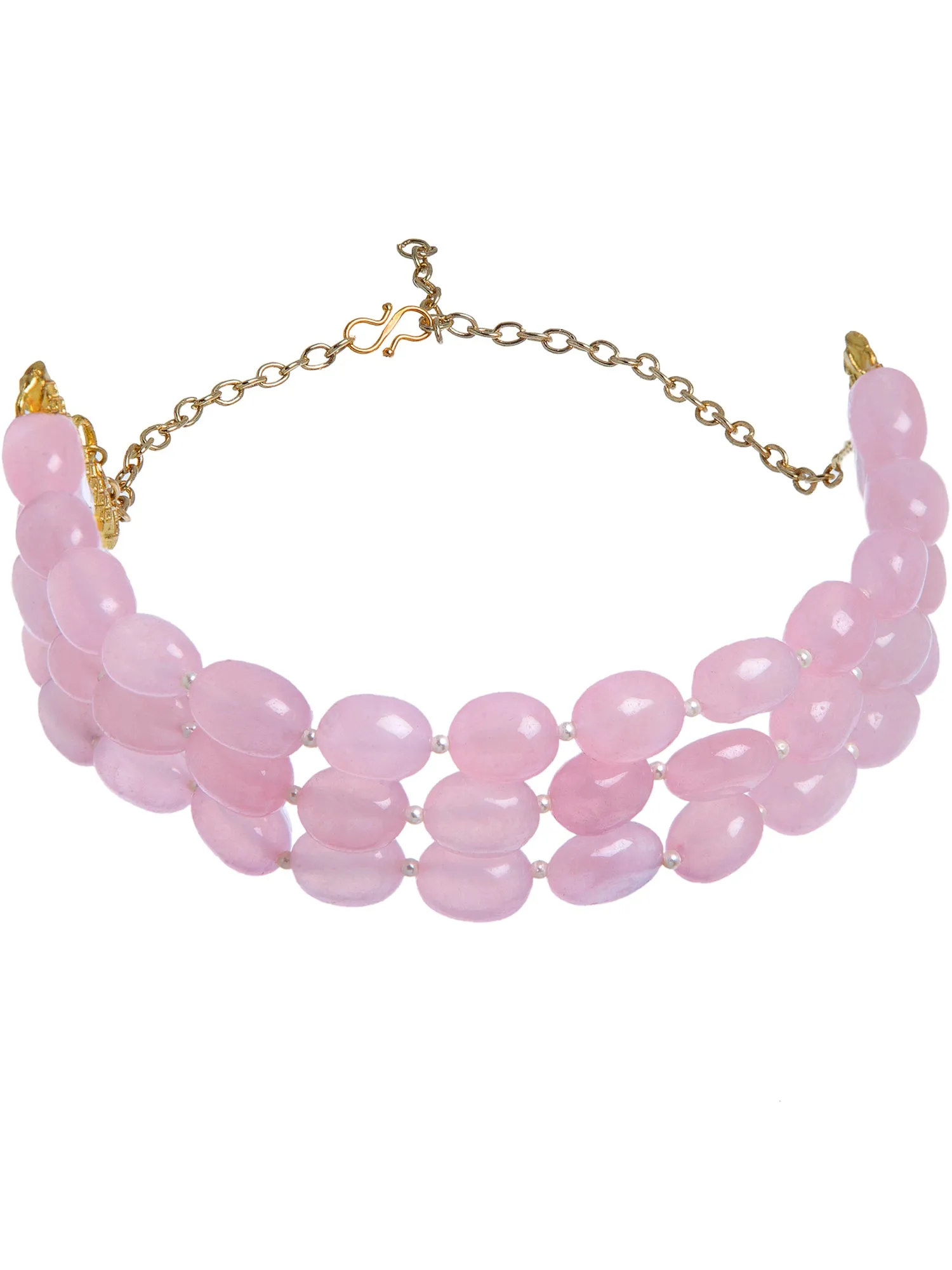 Pink Tumble Stone Studded Beaded Choker Necklace for Women
