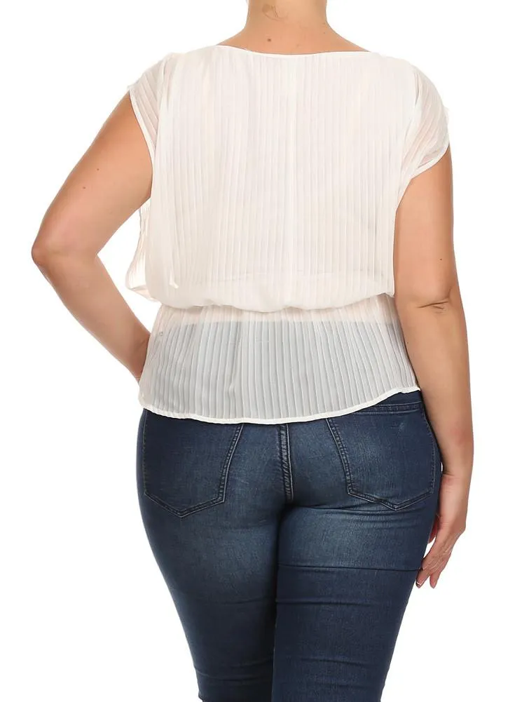 Plus Size Glam Drop Waist Sheer White Blouse