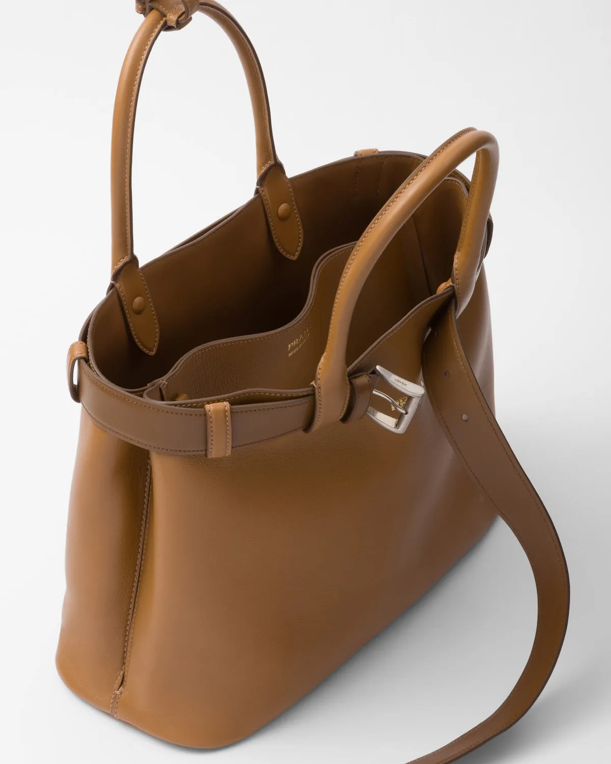 Prada Buckle Large Leather Handbag With Belt