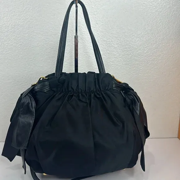 PREOWNED PRADA Vintage Nylon 2-way Bag with Side Ribbon in Black