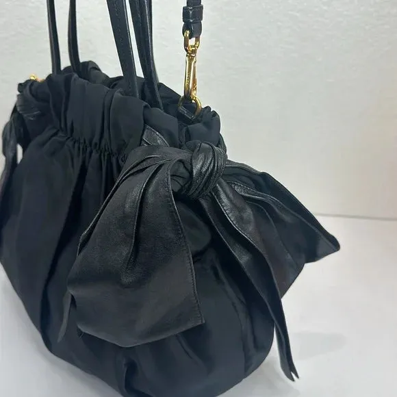 PREOWNED PRADA Vintage Nylon 2-way Bag with Side Ribbon in Black