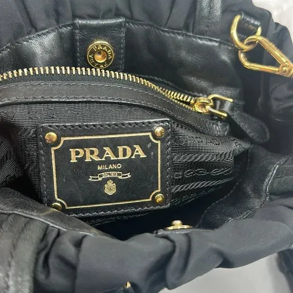 PREOWNED PRADA Vintage Nylon 2-way Bag with Side Ribbon in Black