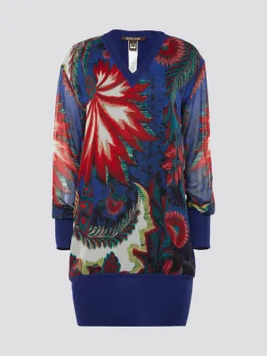 Printed Ribbed Trim Dress