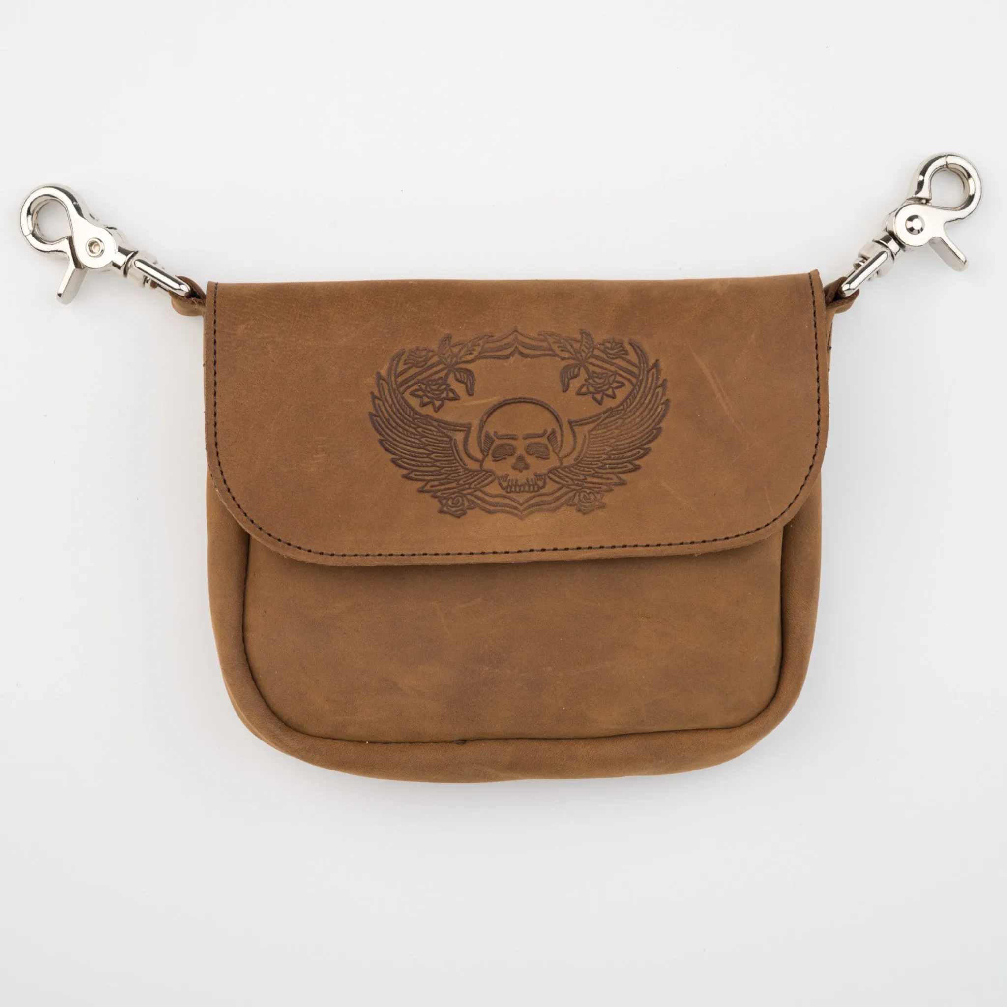 PSK54  Clip Pouch- Brown Skull w/Wings