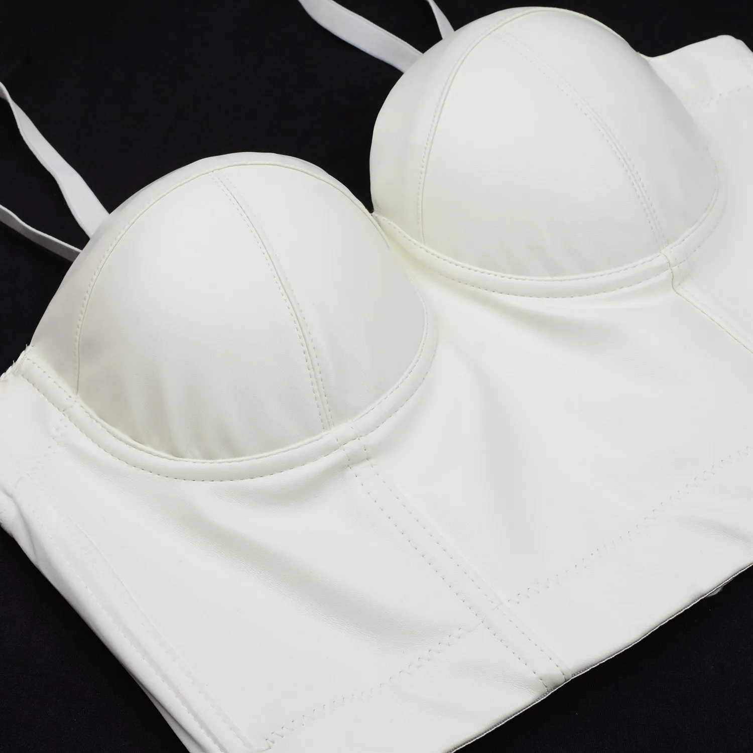 PU Leather Bustier Crop Top Push Up Club Party Women's Corset Top Bra White
