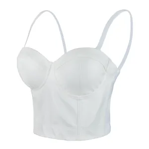 PU Leather Bustier Crop Top Push Up Club Party Women's Corset Top Bra White