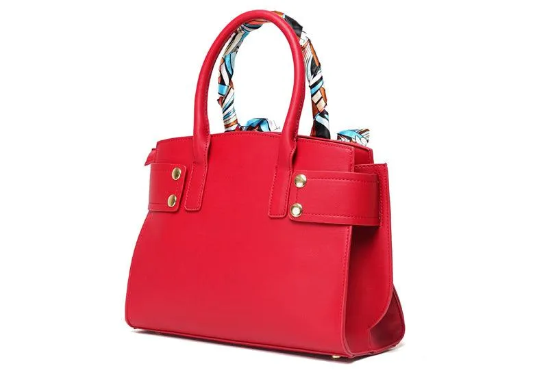 PU Leather Handbags For Women With Scarf 2 in 1 Set Tote Bags - Wine
