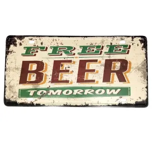 "Free Beer Tomorrow" Vintage License Plate Wall Decor Sign