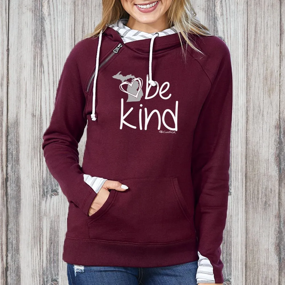 "Michigan Be Kind" Women's Striped Double Hood Pullover