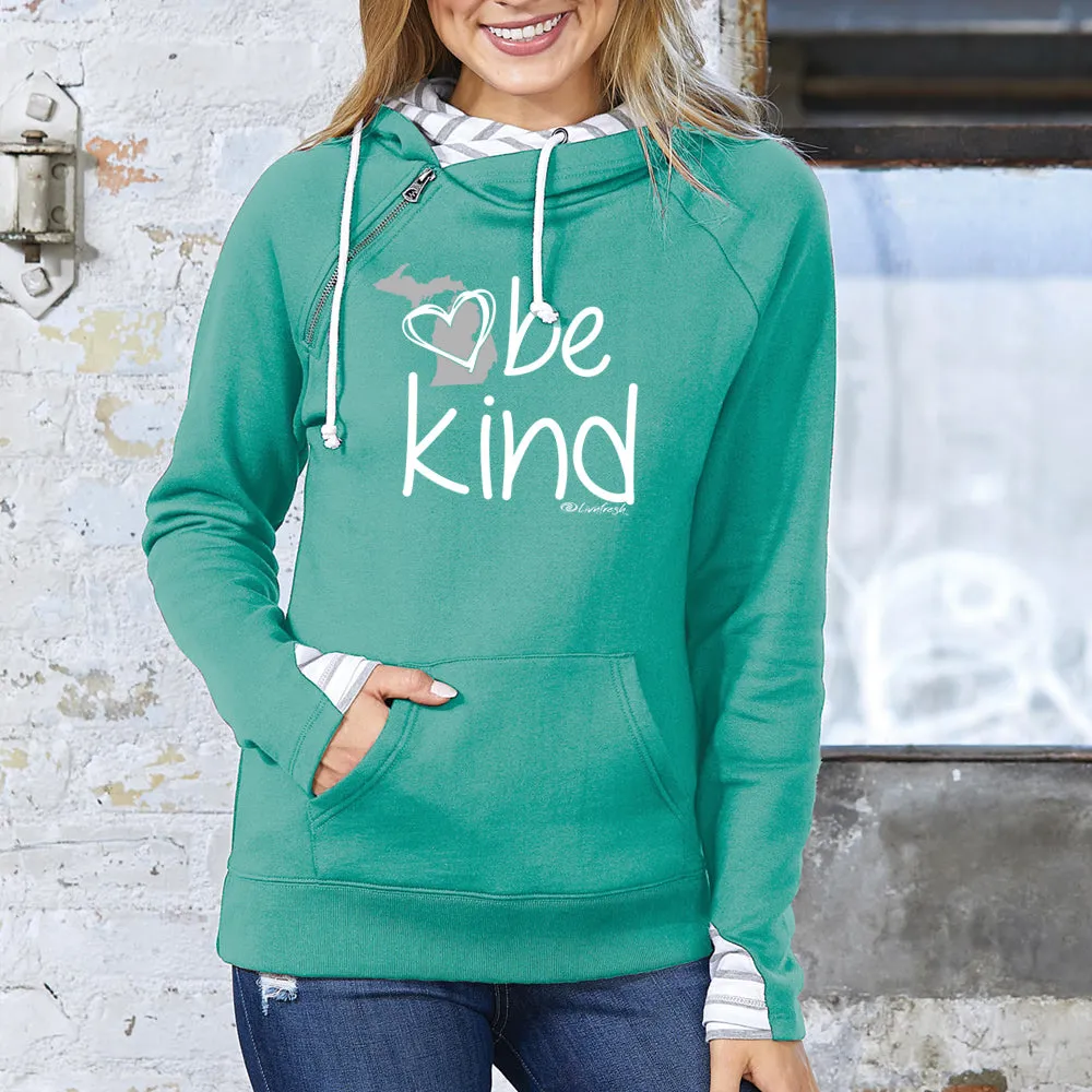 "Michigan Be Kind" Women's Striped Double Hood Pullover