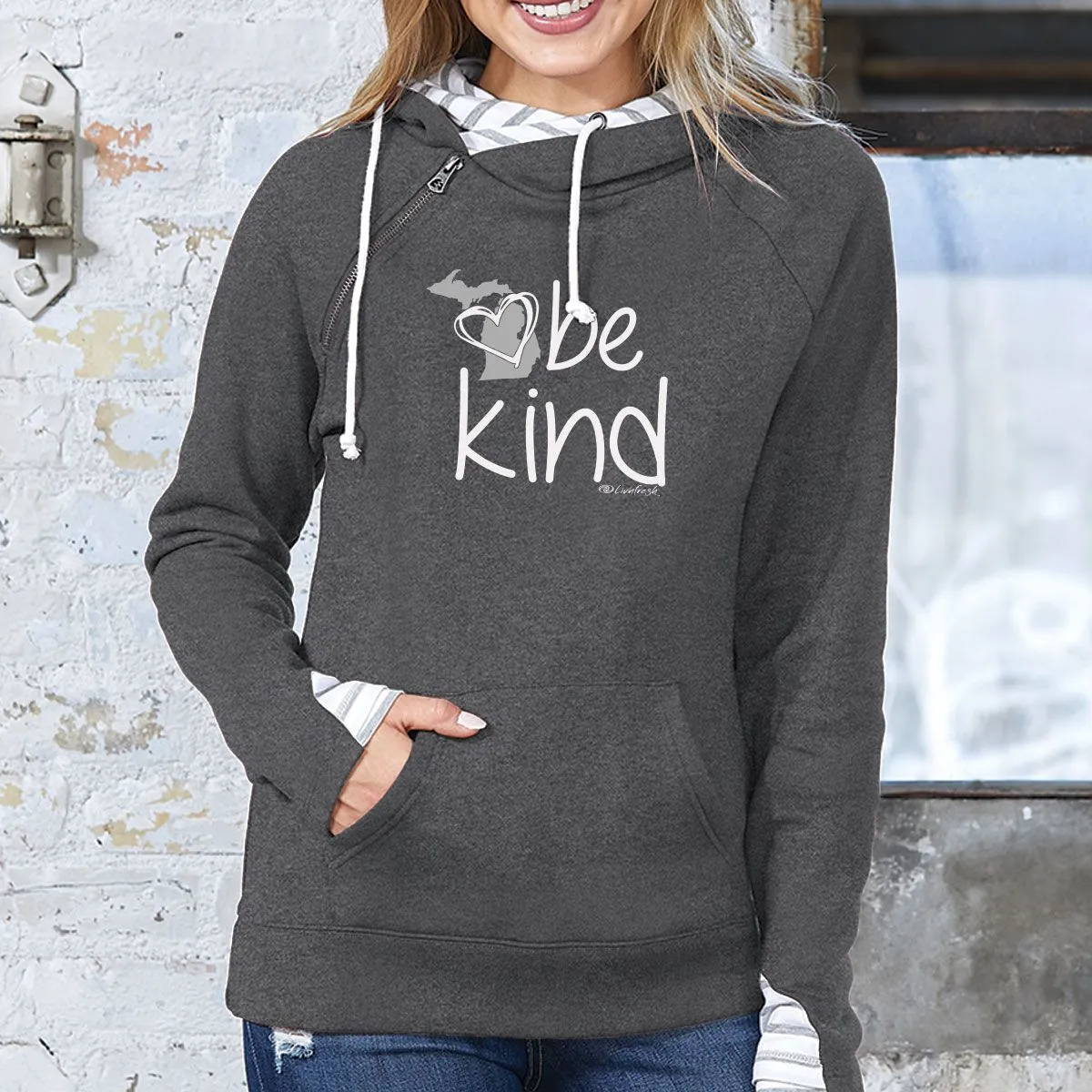 "Michigan Be Kind" Women's Striped Double Hood Pullover