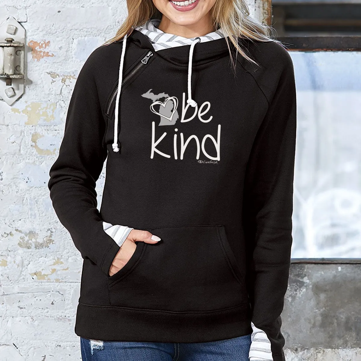 "Michigan Be Kind" Women's Striped Double Hood Pullover