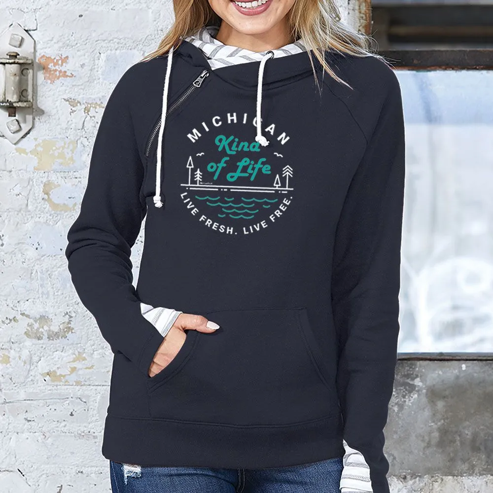 "Michigan Kind Of Life" Women's Striped Double Hood Pullover