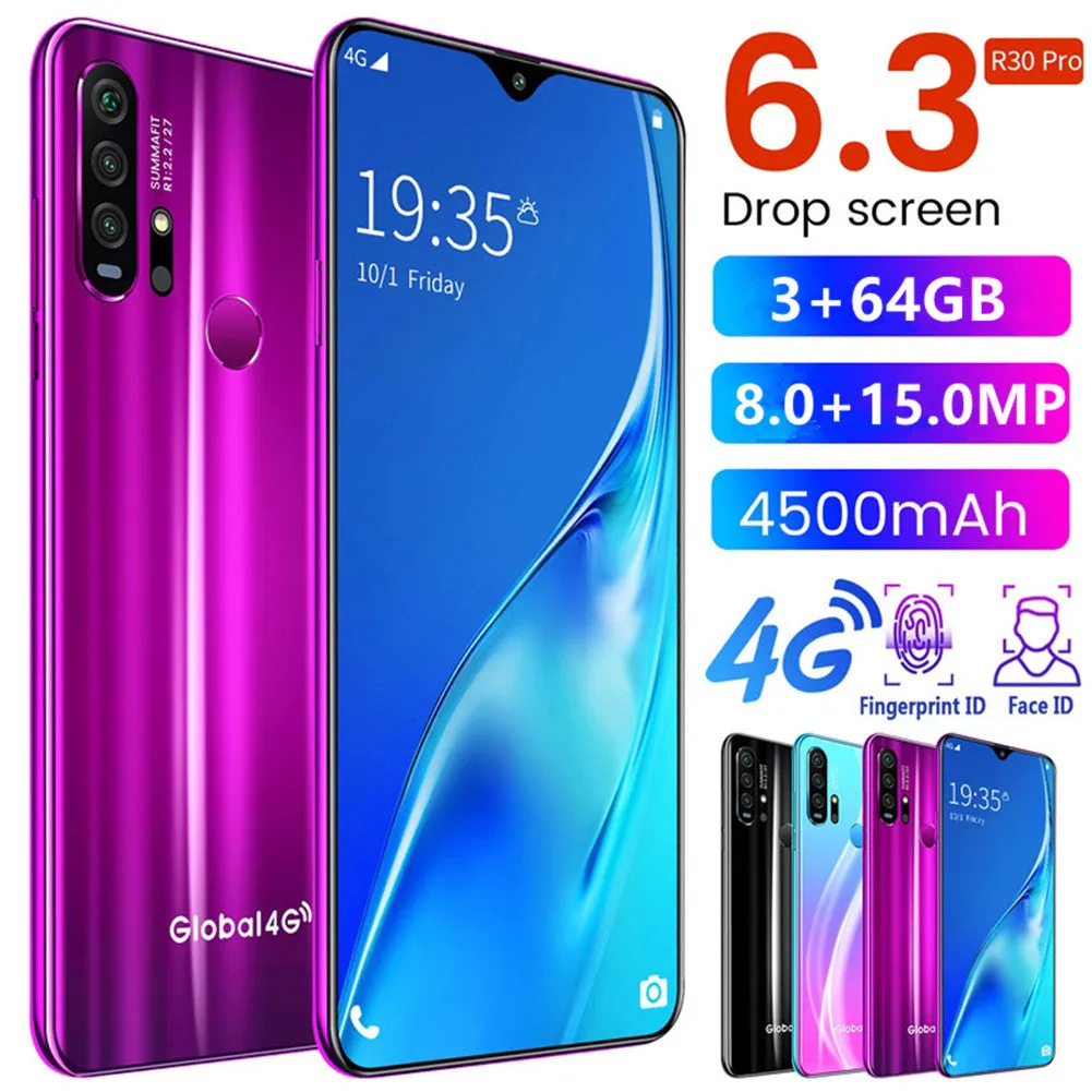 R30 pro Smart Phone 4G Network 3G   64g High Configuration Face Recognition Fingerprint Recognition Phone purple_Australian regulations