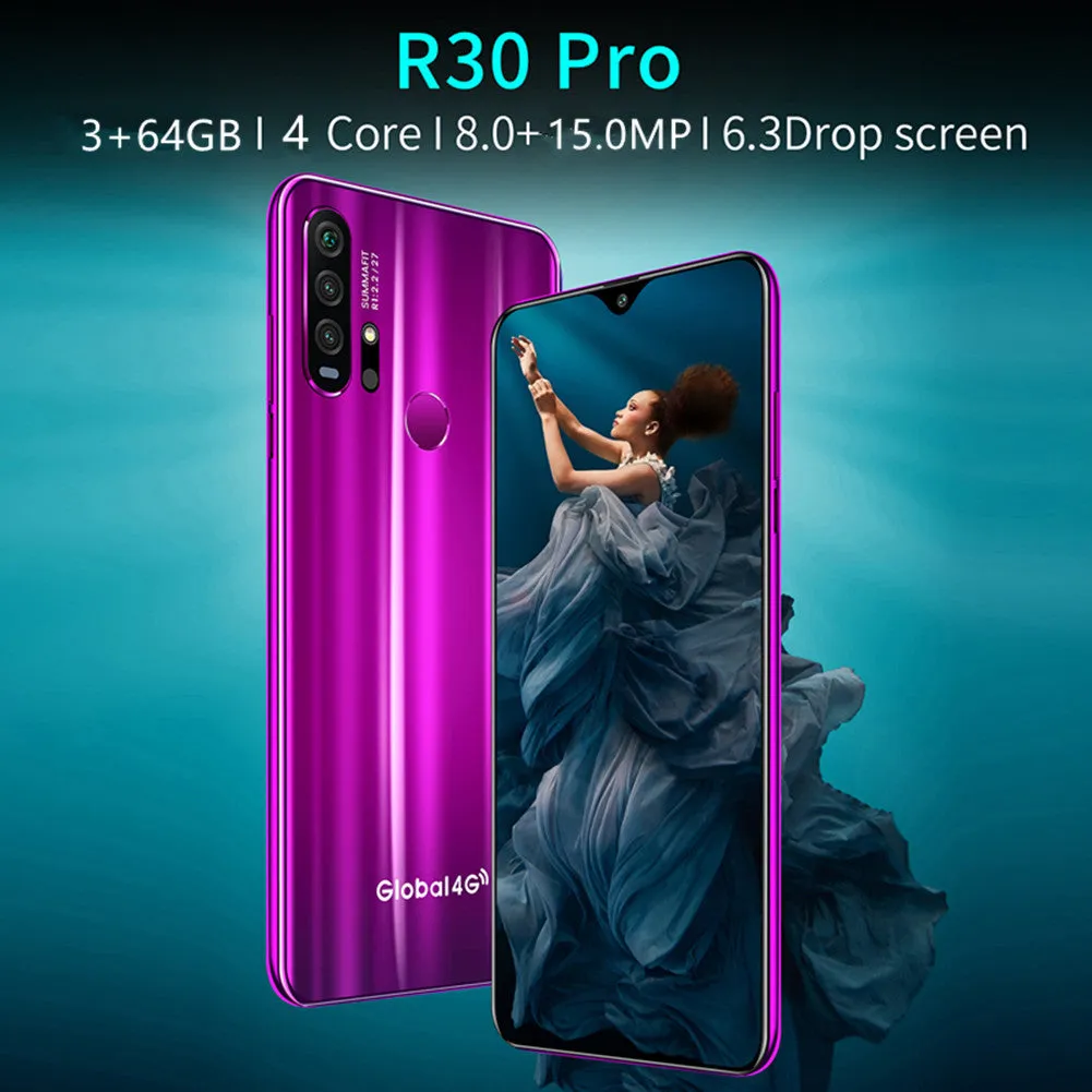 R30 pro Smart Phone 4G Network 3G   64g High Configuration Face Recognition Fingerprint Recognition Phone purple_Australian regulations