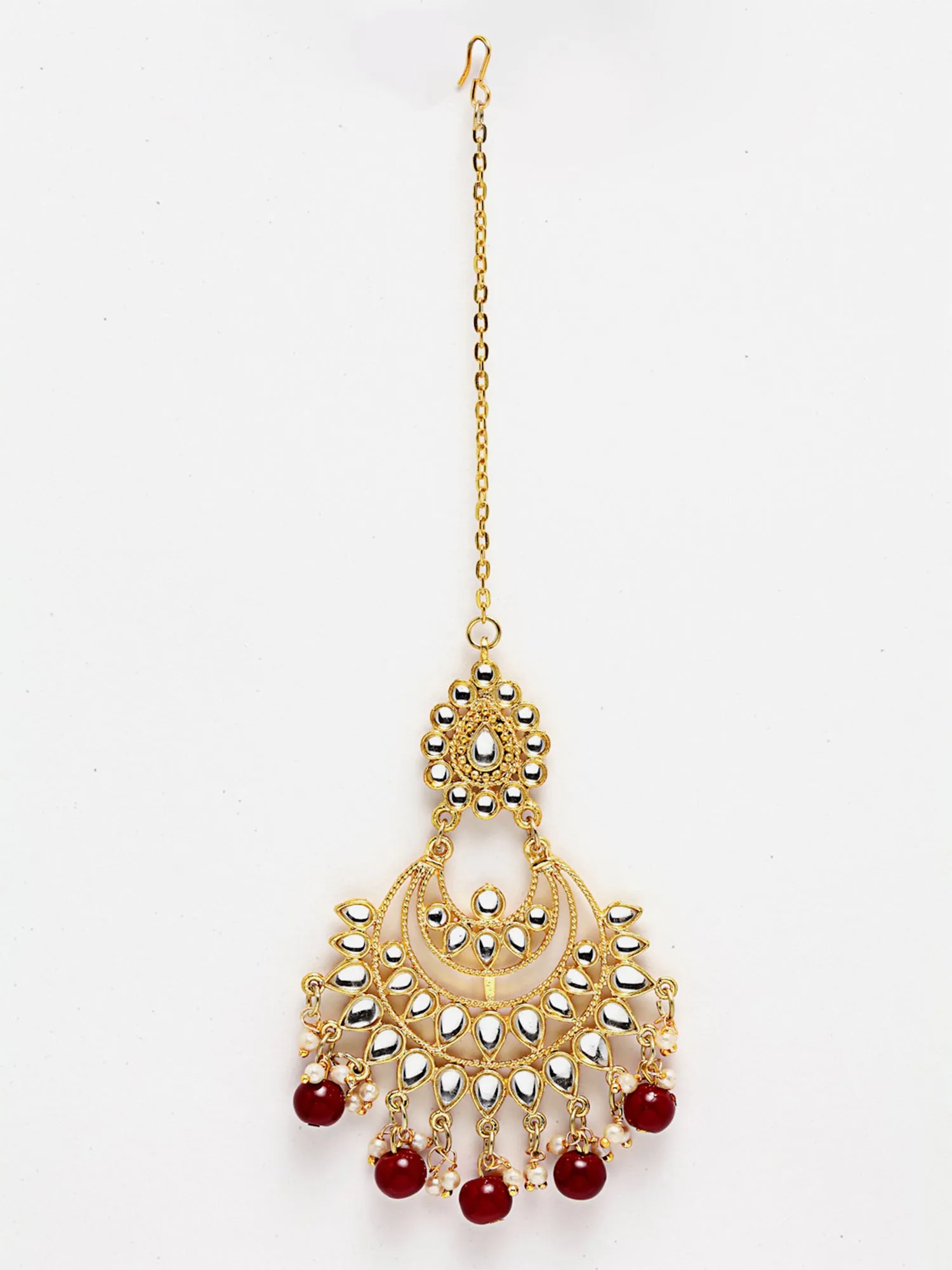 Red Beads Gold-Toned Kundan Studded Bridal Choker Necklace Set