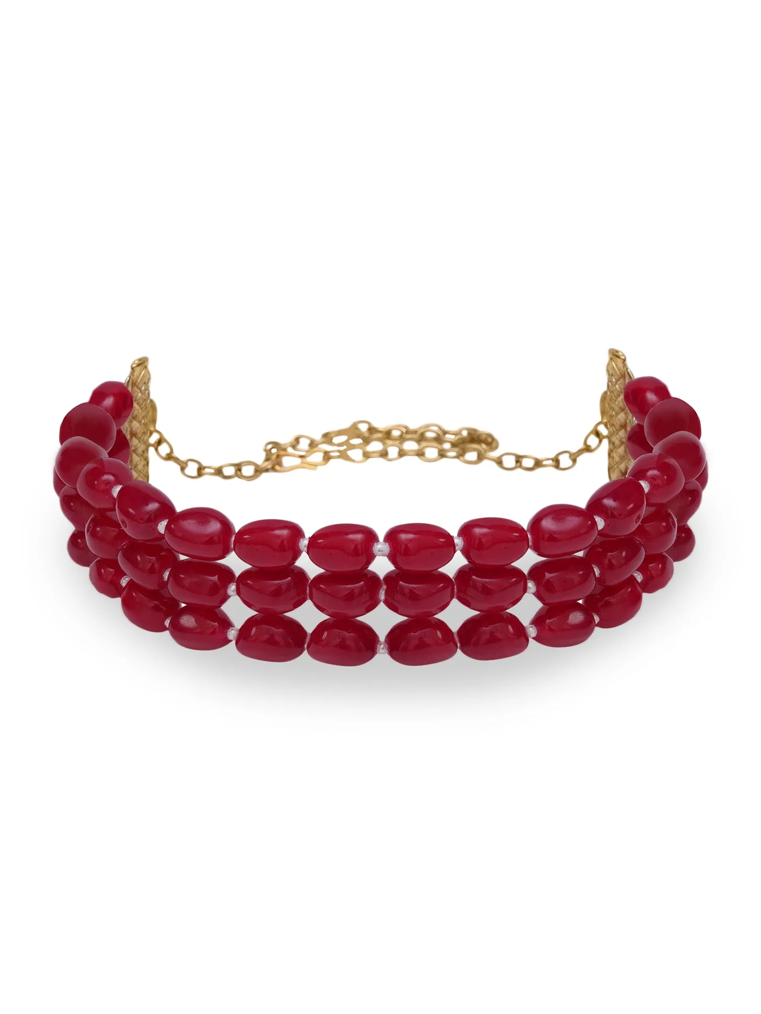 Red Stone Studded Beaded Choker Necklace