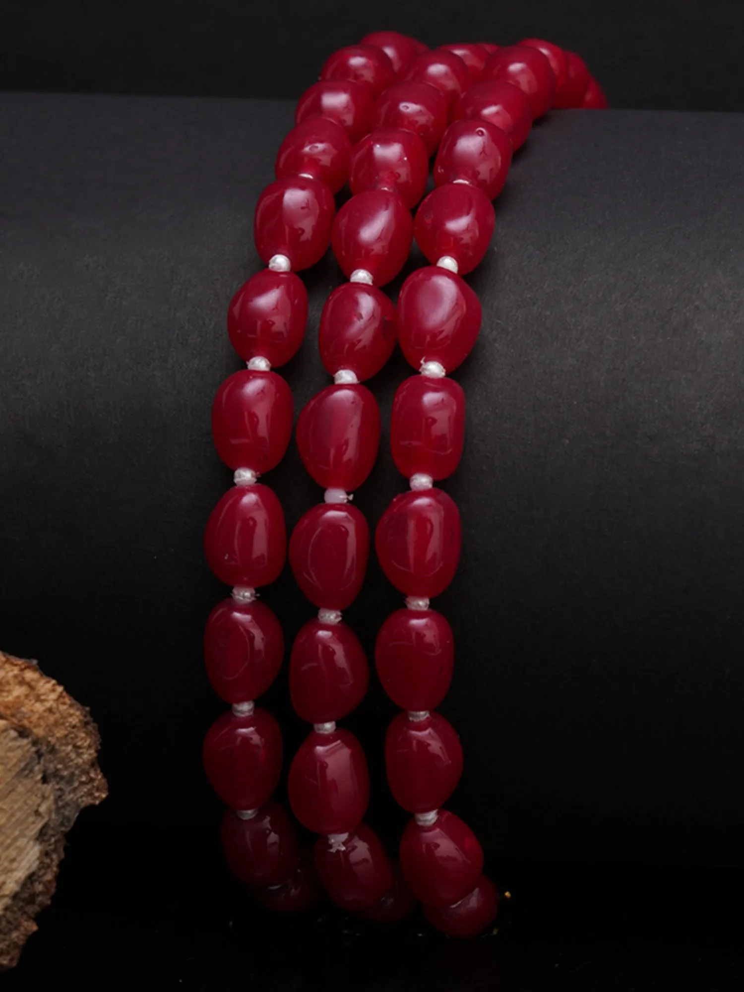 Red Stone Studded Beaded Choker Necklace