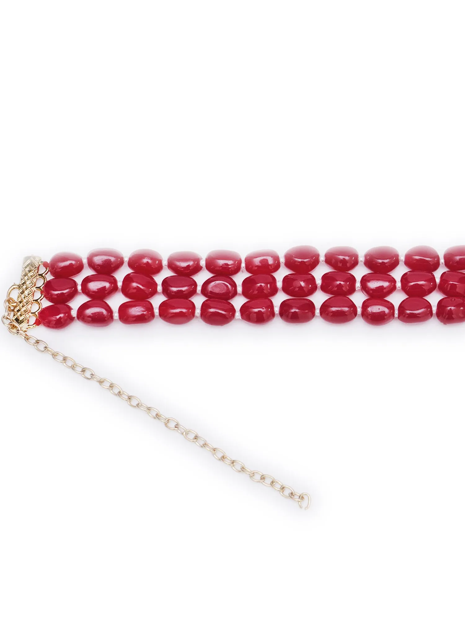 Red Stone Studded Beaded Choker Necklace