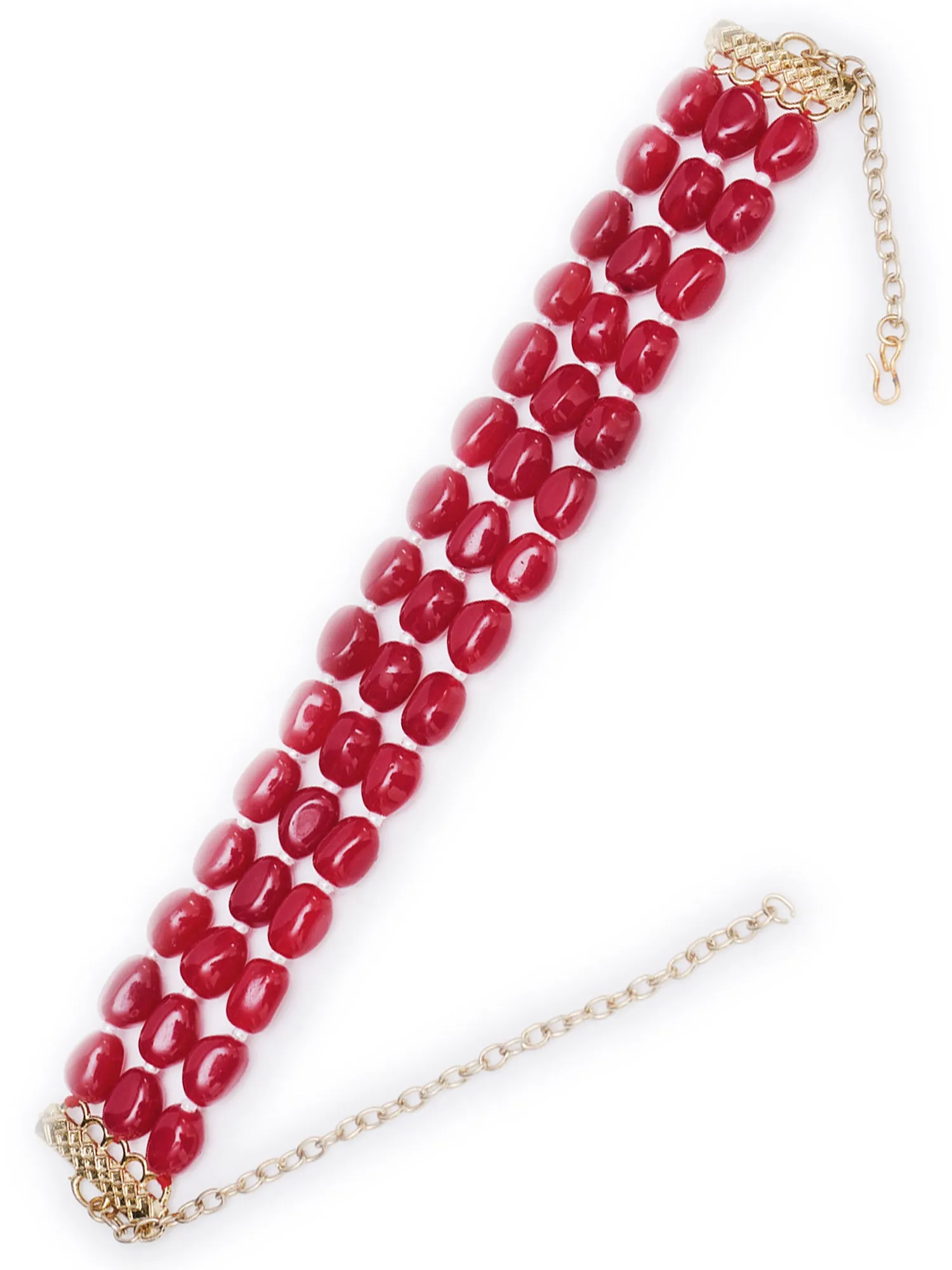 Red Stone Studded Beaded Choker Necklace