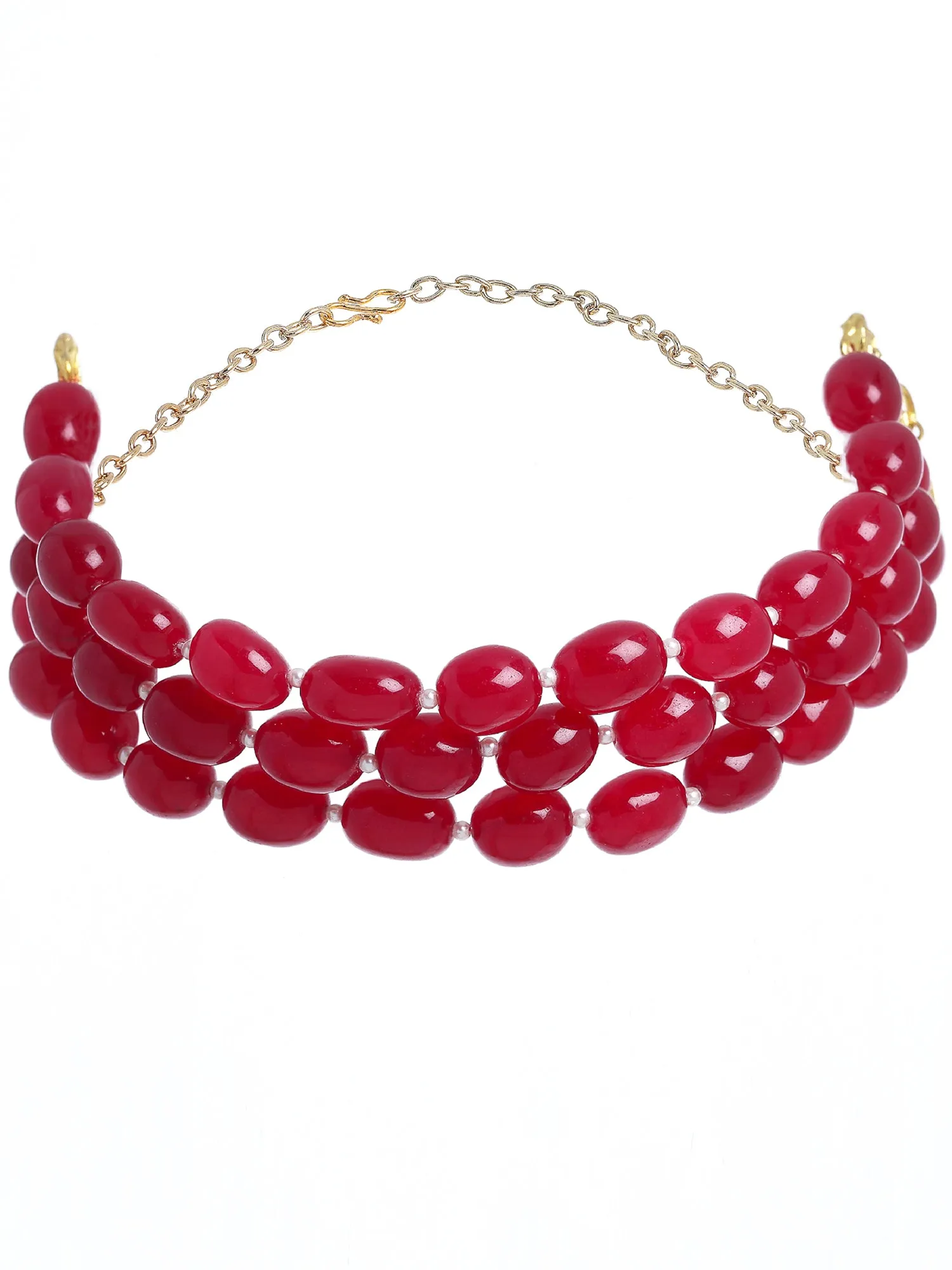 Red Tumble Stone Studded Beaded Choker Necklace for Women