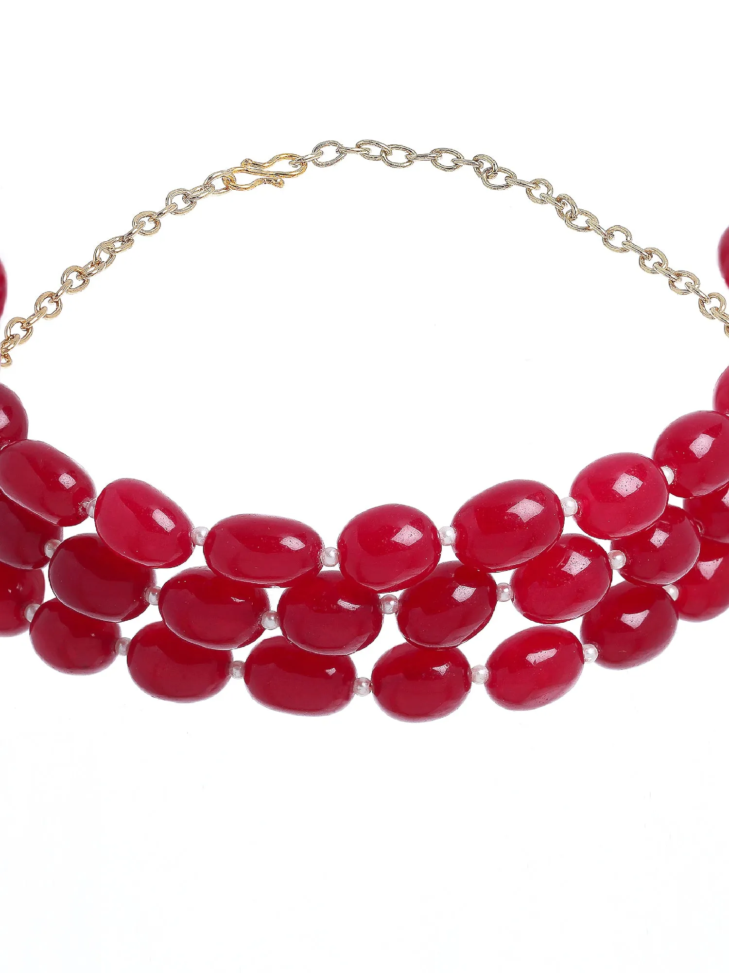 Red Tumble Stone Studded Beaded Choker Necklace for Women