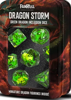 Resin 7 Dice Set Dragon Storm Green Dragon Head Inclusion