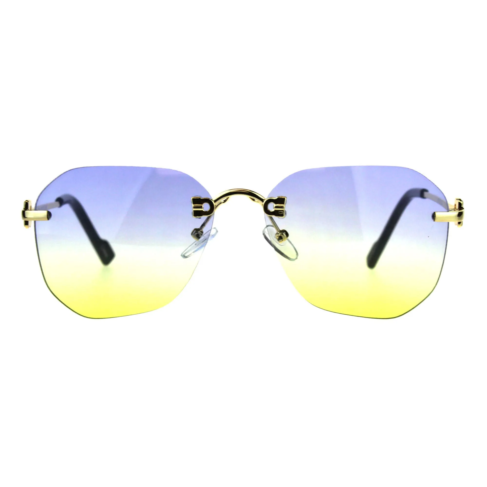 Rimless Designer Style Sunglasses (2-tone Color Lens)