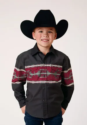 Roper Apparel Black Vintage Border Print Snap Western Shirt for Boys