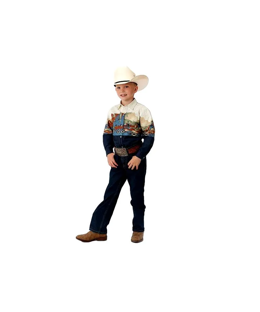 Roper Boy's Border Print Western Shirt