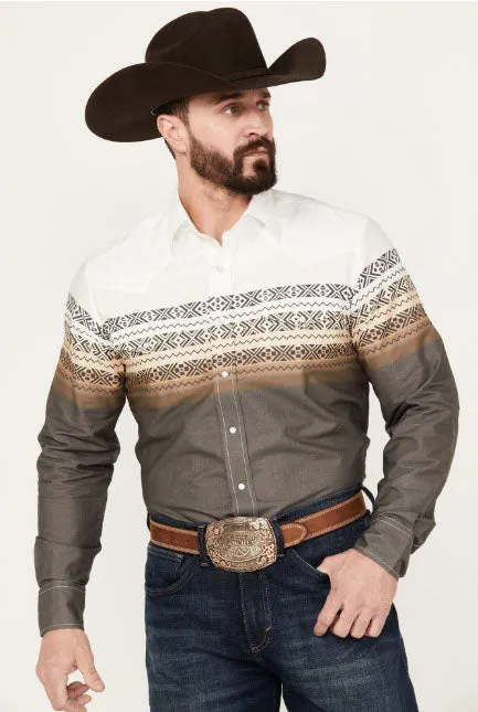 Roper Men's Aztec Rows Border Print Snap Shirt