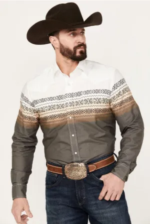 Roper Men's Aztec Rows Border Print Snap Shirt
