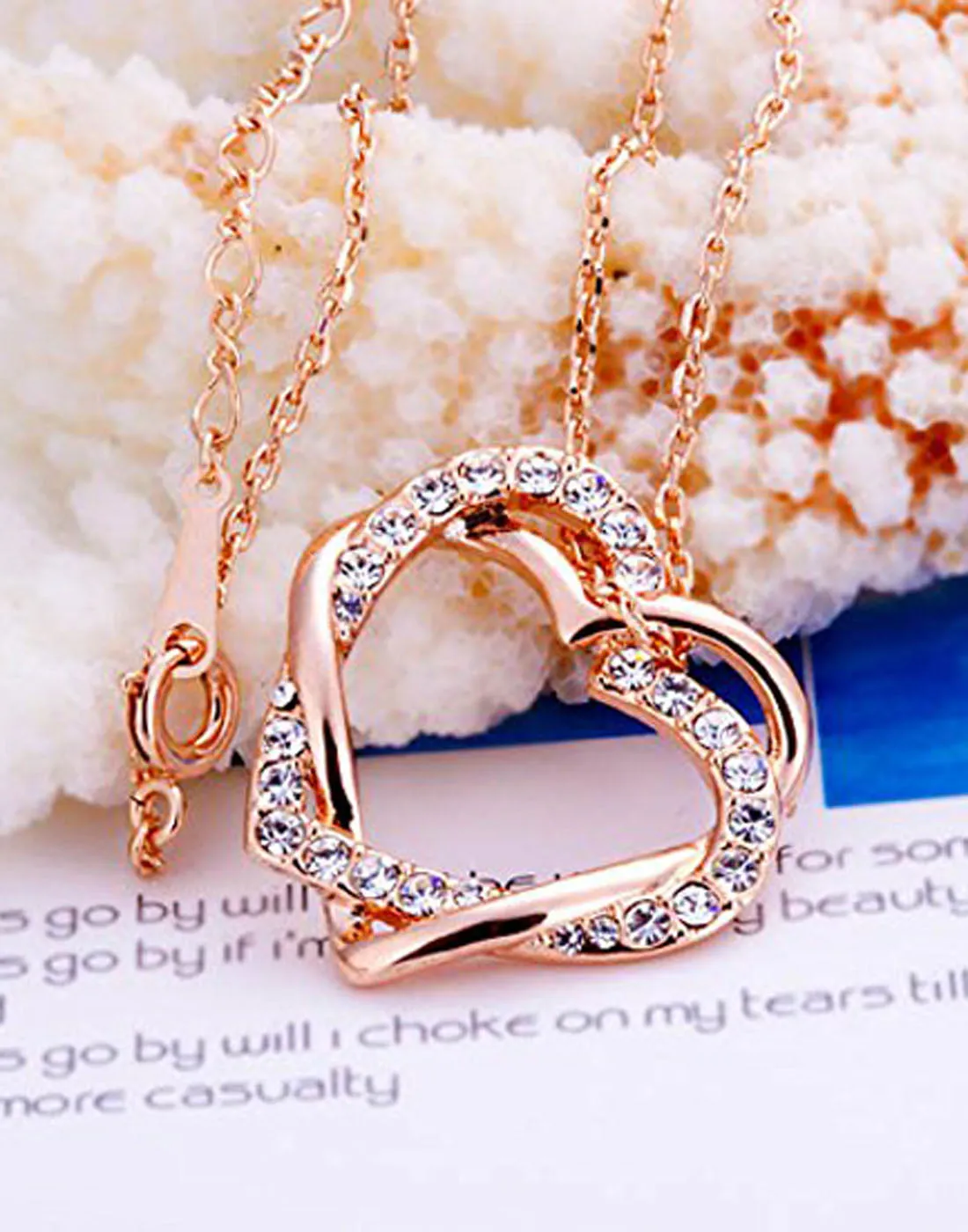 Rose Gold Austrian Crystal Studded Heart Shape Pendant