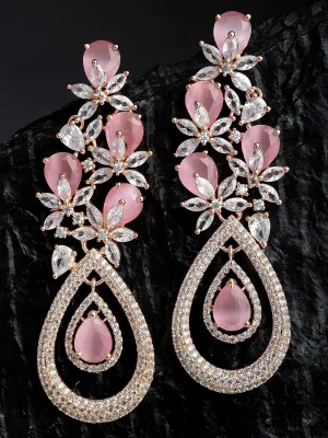 Rose Gold Plated Pink CZ and American Diamond Studded Dangler Earrings